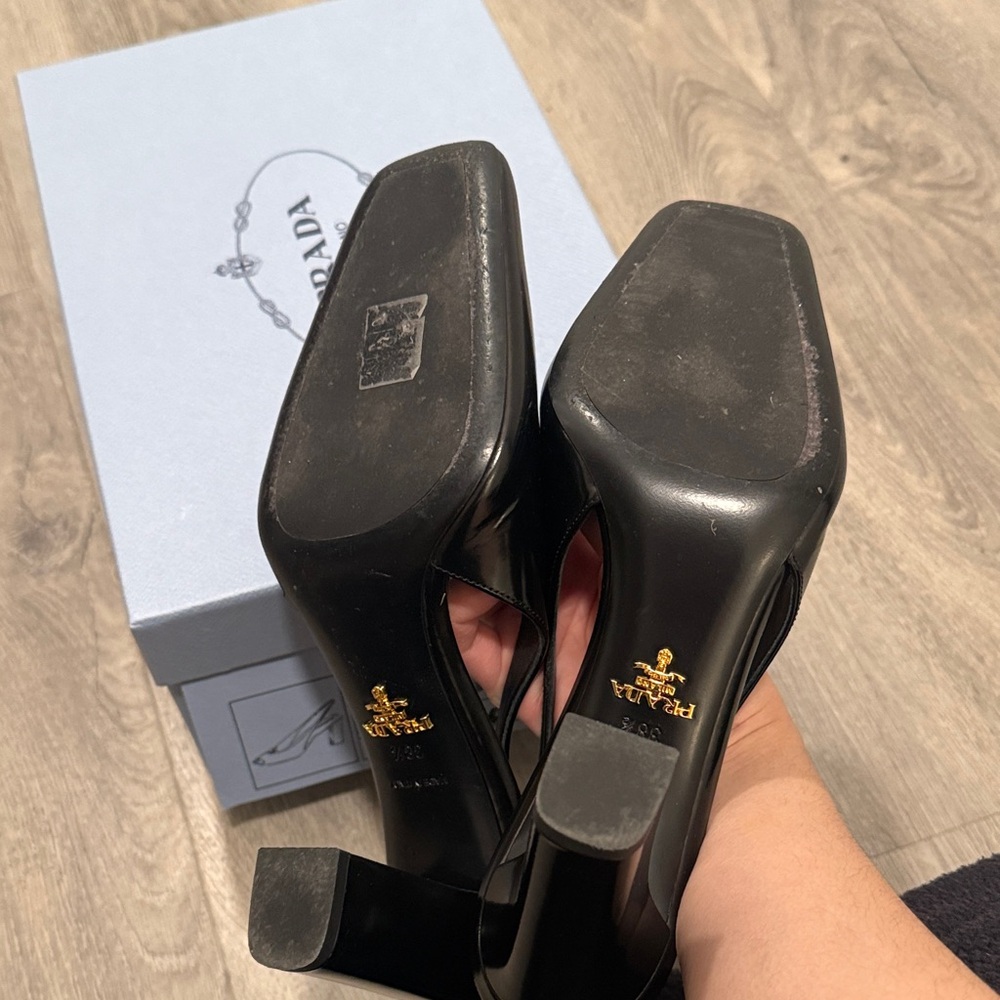 Prada Glossy Black Slingback Heels - Picture 3 of 3